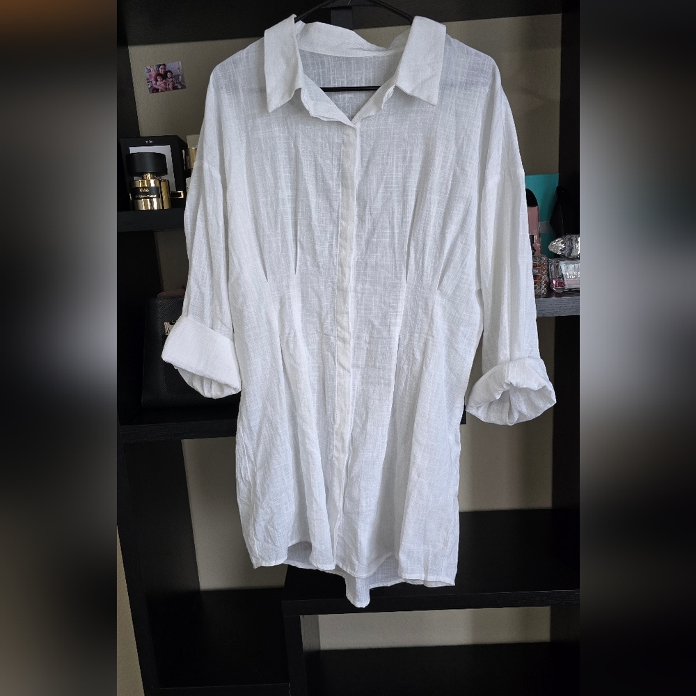 White Button-Up Shirt Dress